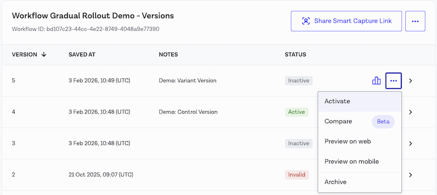 Gradual rollout selection